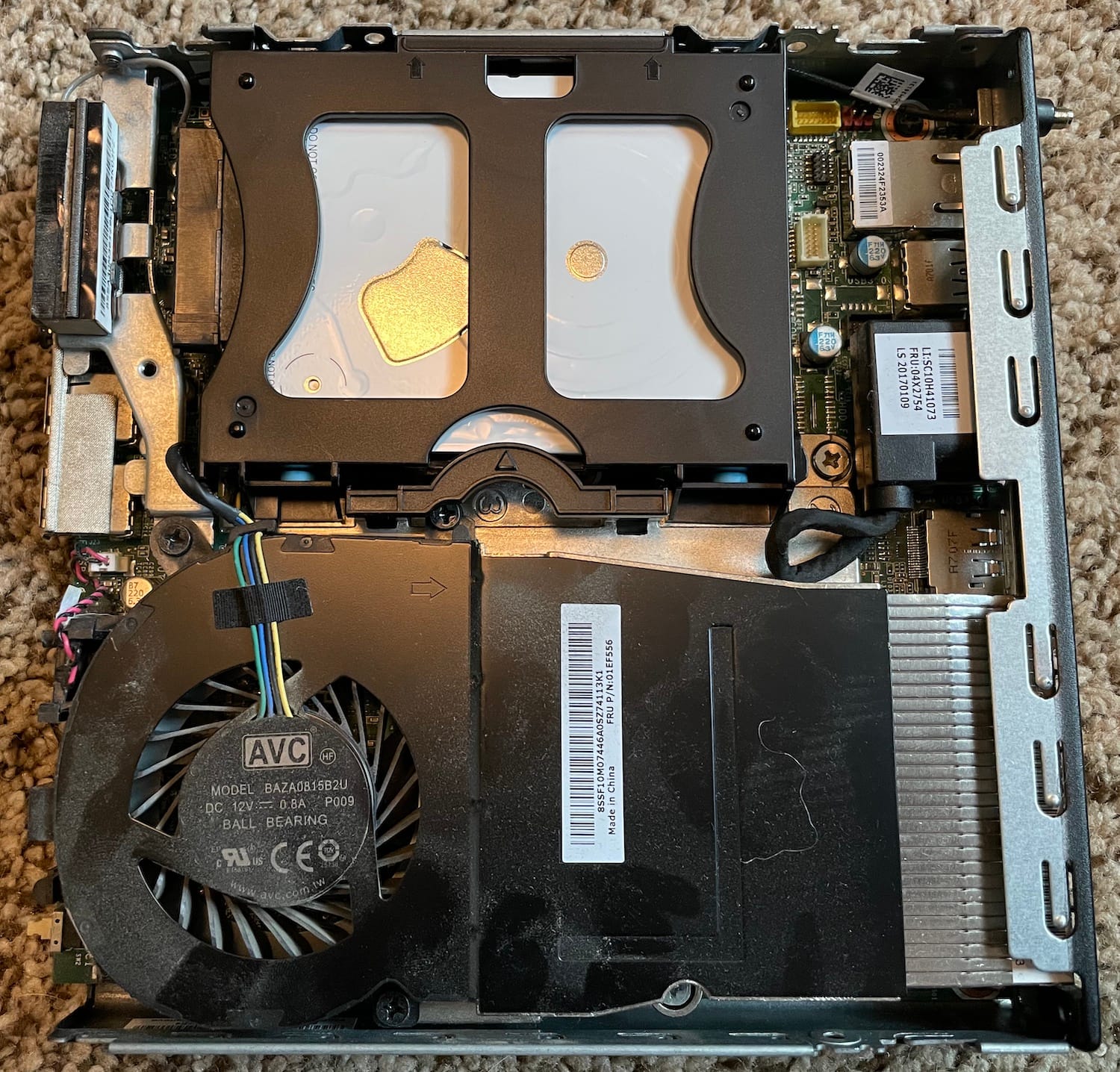 The hard drive installed into the computer case