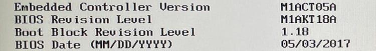 Screenshot showing five year old BIOS firmware
