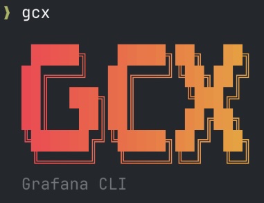 The word GCX in a bold, circuit-trace style font, with the label 'Grafana CLI' below it.