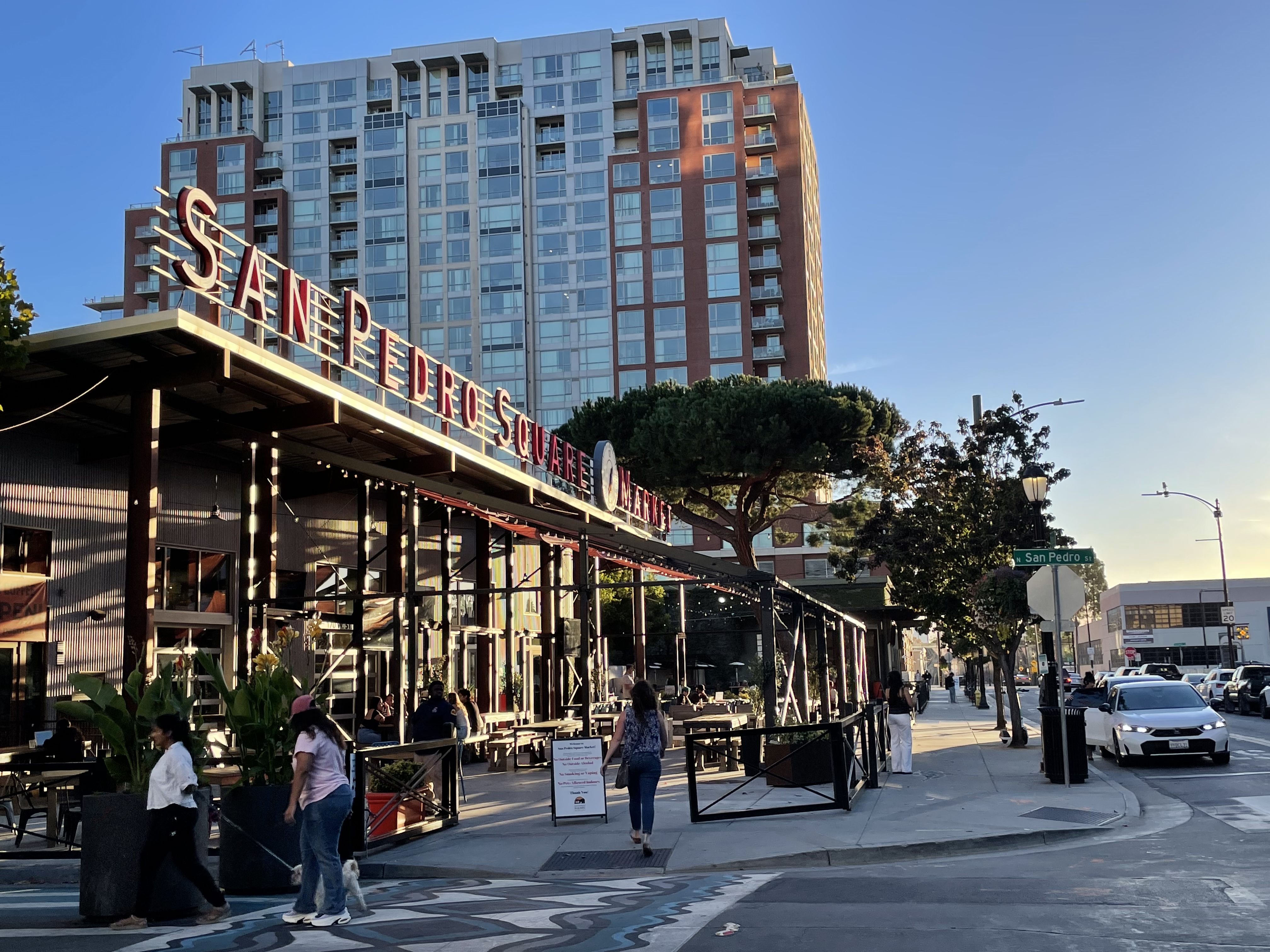 A building with a sign that says San Pedro Square Market.